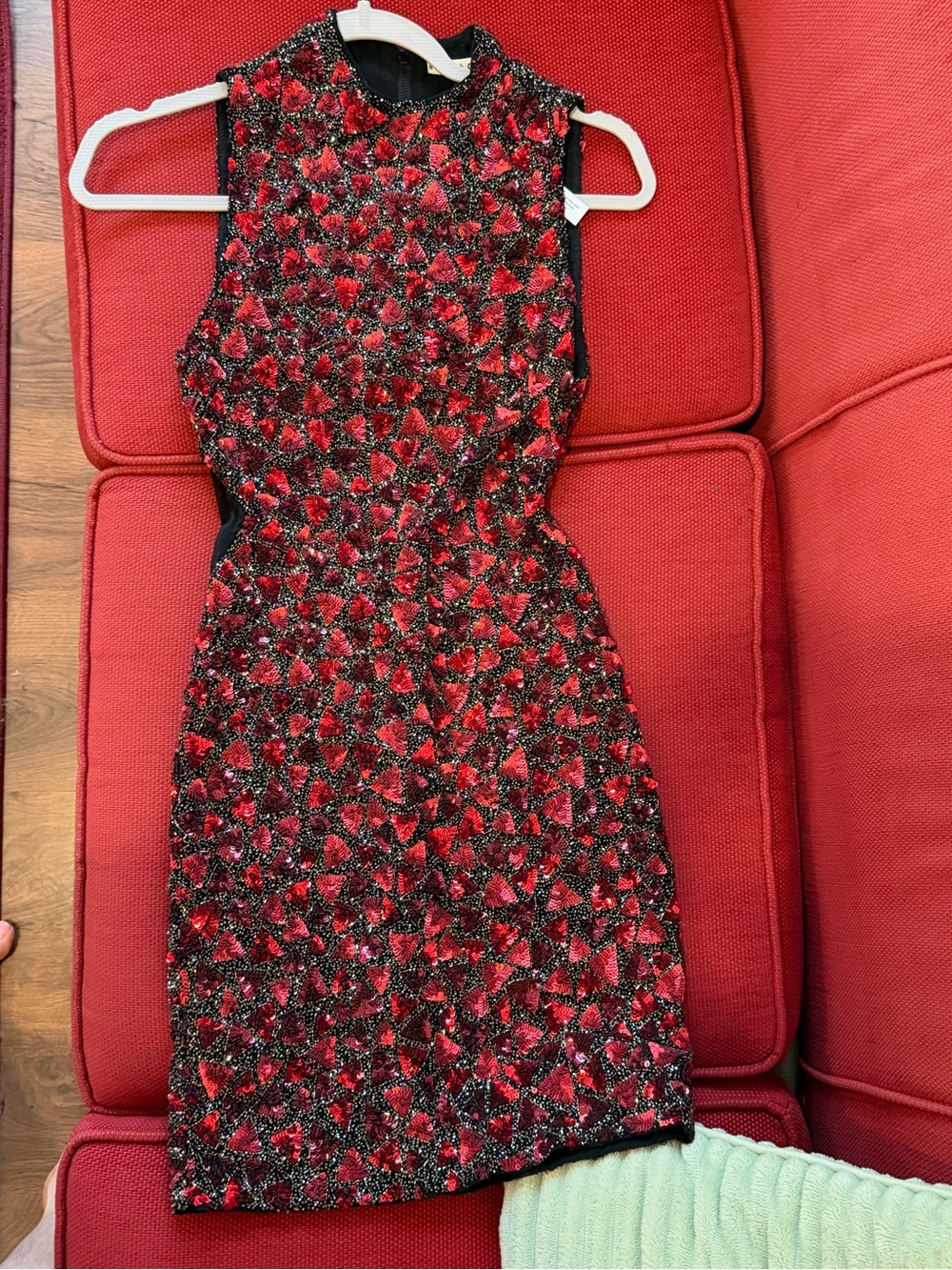 Alice + Olivia Red and Black Beaded Mini Dress